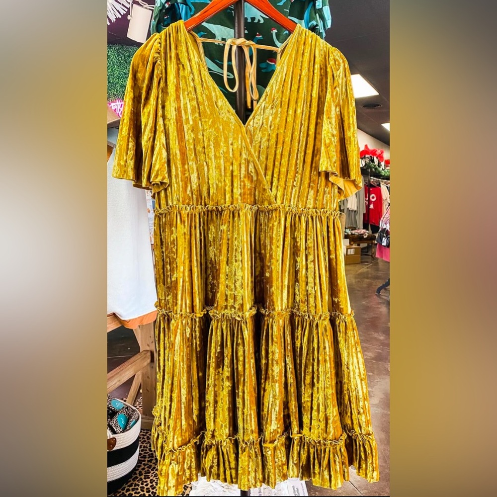 Golden Velvet Tiered Dress